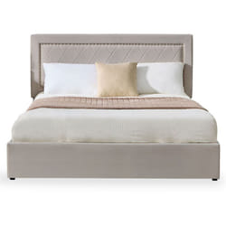 Lit coffre Sandiego avec sommier relevable 160x200cm et tête de lit cloutée Velours Taupe