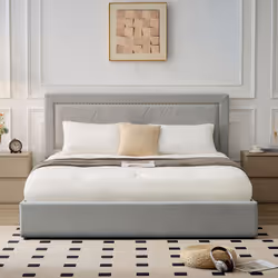 Menzzo Lit Coffre Sandiego Avec Sommier Relevable 180x200cm Et Tête De Lit Cloutée Velours Gris Clair - Vue supplémentaire 2