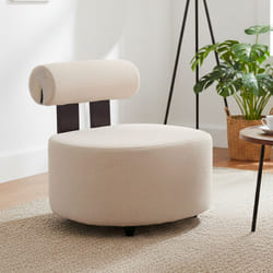 Fauteuil Design Canelo Bois Foncé Et Tissu Bouclette Beige
