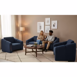 Fauteuil Design Maximilien Métal Doré Et Velours Côtelé Bleu Foncé - Vue supplémentaire 2