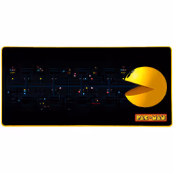 Konix Tapis de souris XXL – PAC-MAN, Noir, Bleu, Jaune, Image, Nylon, Base antidérapante, Tapis de souris de jeu