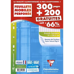 CLAIRE FONTAINE Feuille Grand Carreaux 300+200