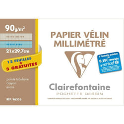 Pochette Vélin Millimétré - CLAIRE FONTAINE - 21x297 cm - 12 feuilles + 3 gratuites - 90 g - Mixte