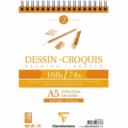 Bloc de dessin - CLAIREFONTAINE - A5 - 160g - 35 feuilles - Couleur blanche