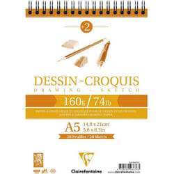 Bloc de dessin - CLAIREFONTAINE - A5 - 160g - 35 feuilles - Couleur blanche