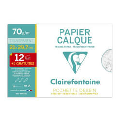 Pochette Calque - CLAIRE FONTAINE - 21x297 cm - 12 feuilles + 3 gratuites - 70/75g - Blanc