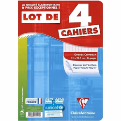 CLAIRE FONTAINE 4 cahiers Grands Carreaux 21*297