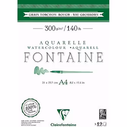 Bloc Aquarelle - CLAIREFONTAINE - 975949C - 12 Feuilles 100% Coton - Grain Torchon - 300g