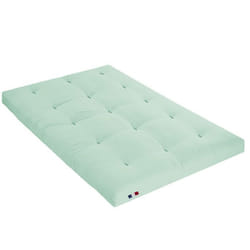 Matelas futon coton et fibres recyclés, fabriqué en France Vert Céladon 160 x 200 cm