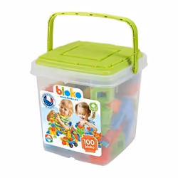 Jeu de Construction et assemblage - BLOKO - Baril de Rangement Vert + 100 Bloko + 1 plaque de Jeu - Dès 12 mois