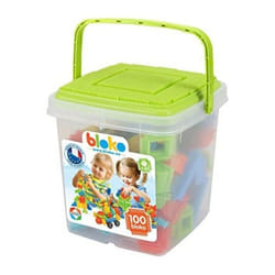 Jeu de Construction et assemblage - BLOKO - Baril de Rangement Vert + 100 Bloko + 1 plaque de Jeu - Dès 12 mois