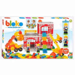 Jeu de construction Bloko - La Caserne Pompiers - 100 Bloko - 2 figurines 3D - Enfant - Multicolore - BLOKO