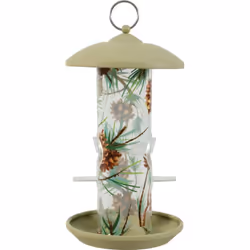 Mangeoire silo en plastique avec 2 perchoirs décorée vert pour oiseaux Les perchoirs sont vissés pour plus de résistance. La  ...