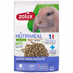 Granulés pour lapin nain adulte (6 mois et plus) sachet de 850 g recette améliorée adaptée aux besoins de l'espèce Moins de m ...