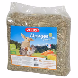 Foin pour Lapin et Rongeur - ZOLUX - Premium Aromatisé Carotte et Pissenlit - 1kg - Complément Nutritionnel
