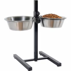 Support double pour gamelles hauteur max 46 cm pour chien Stable et fourni avec écuelles en inox (2x2,5L), le support double  ...