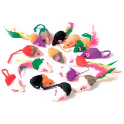lot de 24 souris en fourrure. Produit pour animaux à utiliser sous surveillance du maître. L'état du jouet est à contrôler ré ...