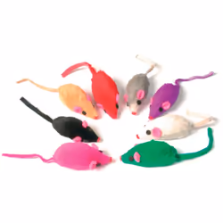 lot de 8 souris en fourrure. Produit pour animaux à utiliser sous surveillance du maître. L'état du jouet est à contrôler rég ...