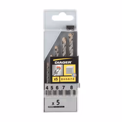 Coffret 5 forets béton Flash attachement cylindrique Ø4-5-6-7-8 mm Nombre de taillants : 2 Attachement : Cylindrique Référenc ...