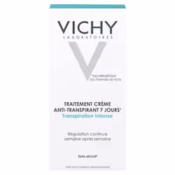 Vous souhaitez moins transpirer en 7&nbsp;jours&nbsp;? Le traitement crème anti-transpirant 7&nbsp;jours de Vichy va prendre soin de vos aisselles en réduisant efficacement la production de sueur semaine après semaine. Il préviendra les odeurs désagréables ainsi que la sensation d’humidité indésirable tout en apaisant et en renforçant les peaux sensibles grâce à sa teneur en eau minérale de Vichy. Cet anti-transpirant à séchage rapide va vous permettre de conserver des aisselles sèches tout en vous assurant un confort durable.