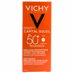 Comment protéger la peau du soleil tout en s’assurant qu’elle reste toujours mate et douce&nbsp;? Le fluide matifiant protecteur pour le visage Vichy Capital Soleil avec un indice de protection solaire SPF&nbsp;50 procure à la peau une protection à large spectre contre les rayons UV