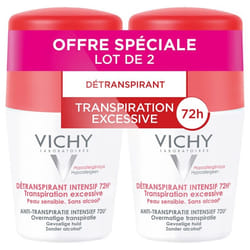 Vichy Détranspirant Intensif 72H Transpiration Excessive Lot de 2 x 50 ml