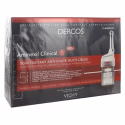Un soin adapté peut vous éviter de perdre vos cheveux. Le traitement anti-chute pour homme Vichy Dercos Aminexil Clinical 5 réduit visiblement la perte de cheveux en seulement 6 semaines d’utilisation. Les premiers résultats sont d’ailleurs visibles après 3 semaines : le cuir chevelu est plus fort et plus résistant. Luttez contre la chute des cheveux