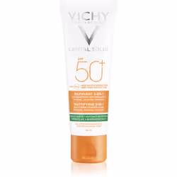 Évitez que votre peau ne brille trop, même pendant l’été. La crème protectrice pour le visage SPF 50+ Vichy Capital Soleil Ma ...