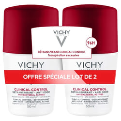 Vichy Déodorant 96H Clinical Control Détranspirant Anti-Odeur Roll-On Lot de 2 x 50 ml