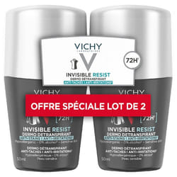 Vichy Homme Déodorant Invisible Resist Dermo-Détranspirant 72H Roll-On Lot de 2 x 50 ml