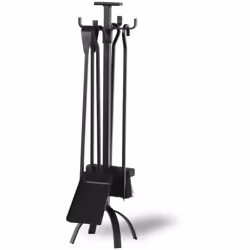 Matière : Acier peint Coloris : Noir Équipé de 4 ustensiles H50cm (pelle, balai, pince, tison). Dimensions : 20 x 20 x 65 cm