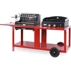 Ensemble Plancha Barbecue - LE MARQUIER - Mendy + Plancha Baia 260 - Rouge - Charbon - 16 personnes