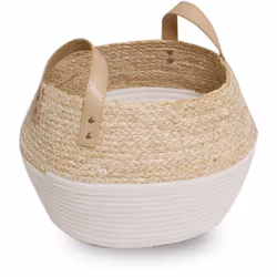 Matière : Corde de coton et feuilles de maïs Coloris : Blanc et Beige Equipé de deux anses Taille max. des bûches : 35 cm Ten ...