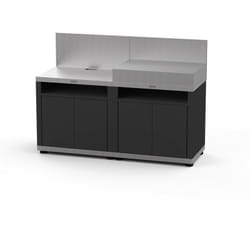 Cuisine 2 éléments avec crédence en inox et acier noir - 160 x 56 x 115 cm - Le Marquier