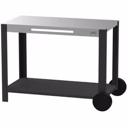 2 plateaux (110*64 cm). 1 porte-torchon en façade. 2 grandes roues. En version acier coloris noir et inox Garantie 2 ans. Cer ...