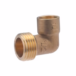 Coude à souder pour tube en cuivre de diamètre 14 mm - sortie mâle 1/2 (15x21) Ce coude en laiton permet de raccorder un élém ...