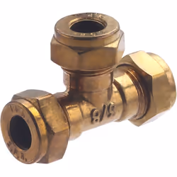 Té égal Bicône pour tubes en cuivre écroui de diamètre 10 mm Ce té en laiton permet de raccorder trois tubes en cuivre de dia ...