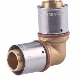 Coude égal PER à sertir diamètre 25mm Coude en laiton brut permettant la réalisation d’un circuit d’alimentation en eau chaud ...