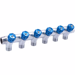 Distributeur à robinetterie intégrée bleue (identification eau froide) - Mâle Femelle 3/4 (20x27) - 6 départs mâles 1/2 (15x2 ...