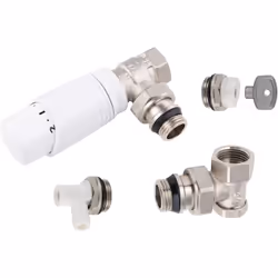 Kit Complet pour raccordement radiateur ou sèche serviette - Raccordement Mâle Femelle 15x21 (1/2) - Tête thermostatique 30x1 ...