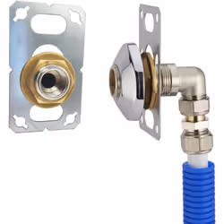 Kit de raccordement permettant d'aménager facilement une sortie d'eau pour un robinet de machine à laver sur une cloison creu ...