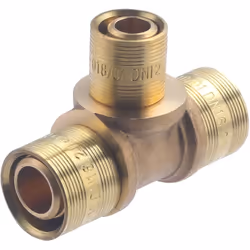 Té PER à glissement diamètres 16-12-16mm Raccord en laiton brut permettant la réalisation d’un circuit d’alimentation en eau ...
