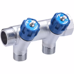 Distributeur à robinetterie intégrée bleue (identification eau froide) - Mâle Femelle 3/4 (20x27) - 2 départs mâles 1/2 (15x2 ...