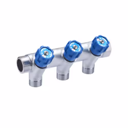 Distributeur à robinetterie intégrée bleue (identification eau froide) - Mâle Femelle 3/4 (20x27) - 3 départs mâles 1/2 (15x2 ...