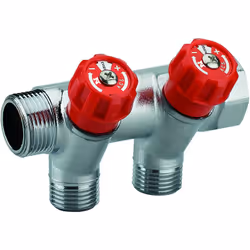 Collecteur robinetterie intégrée rouge MF20x27 - 4 départs mâle 15x21 -Collecteur pour la distribution d'eau chaude et eau fr ...