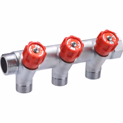 Distributeur à robinetterie intégrée bleue (identification eau froide) - Mâle Femelle 3/4 (20x27) - 3 départs mâles 1/2 (15x2 ...