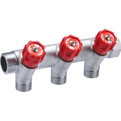 Noyon&thiebault - Collecteur avec robinets rouges MF20x27 sorties M15x21 3 départs