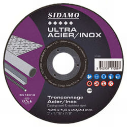 Sidamo - Disque à tronçonner ultra acier inox d. 125 x 1,6 x Al. 22,23 mm - Acier, Inox - 10111009