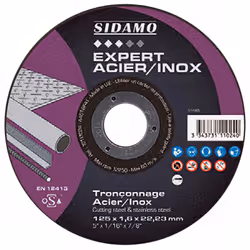 Sidamo - Disque à tronçonner expert acier inox d. 125 x 1,6 x Al. 22,23 mm - Acier, Inox - 10111024
