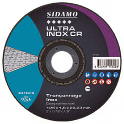Sidamo - Disque à tronçonner ultra inox cr grain céramique d. 125 x 1,6 x Al. 22,23 mm - Inox, Hardox, Titane - 10111049